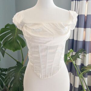 Princess Polly Maila White Satin Corset Off the Shoulder Top. Size 10